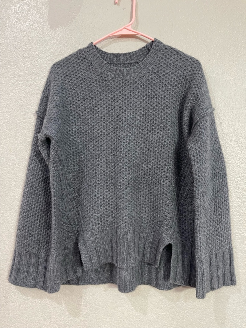 Zadig & Voltaire Charcoal Gray Textured Crewneck Cashmere Sweater small luxury